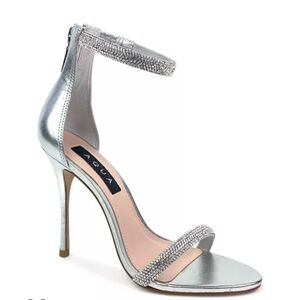 Aqua Silver Crystal-Embellished Ankle-Strap Stiletto